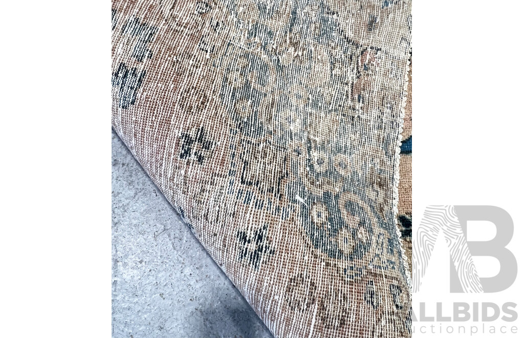 Hand Knotted Persian Wool Rug with Distressed Finish