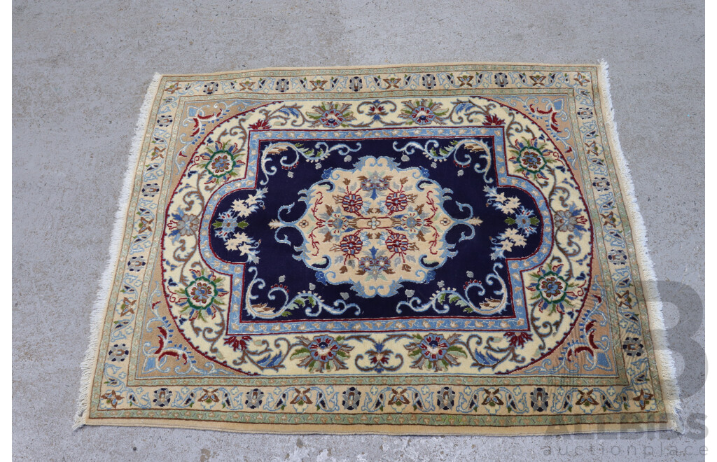Hand Knotted Persian Lustrous Wool Rug with Silk Highlights
