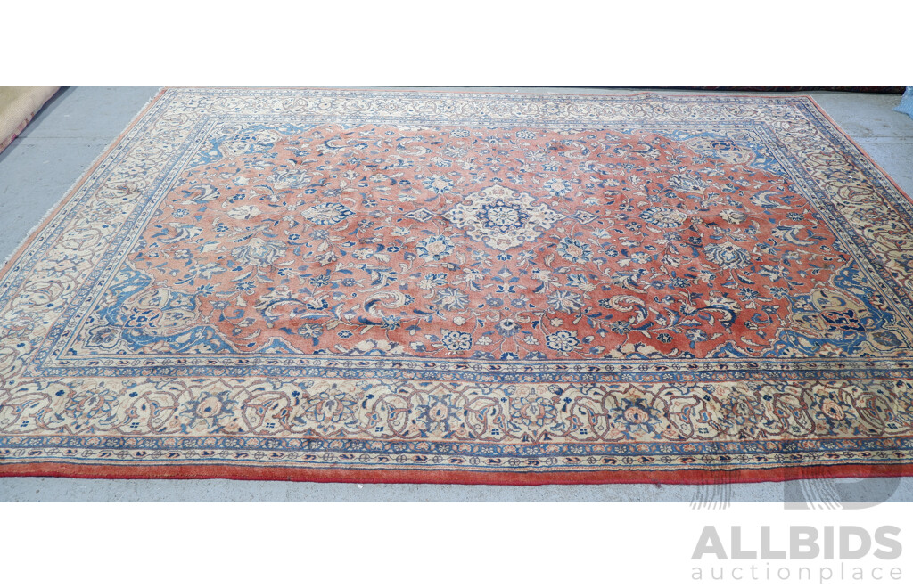 Large Hand Knotted Persian Isphahan Lustrous Wool Main Carpet with Shah Abbas Palmette Design