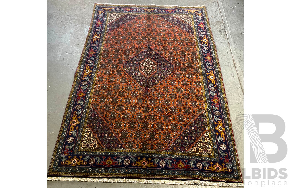 Vintage Hand Knotted Persian Bijar Wool Main Carpet