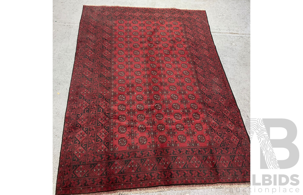 Classic Hand Knotted Wool Indo Afghan Gul Designed Main Carpet