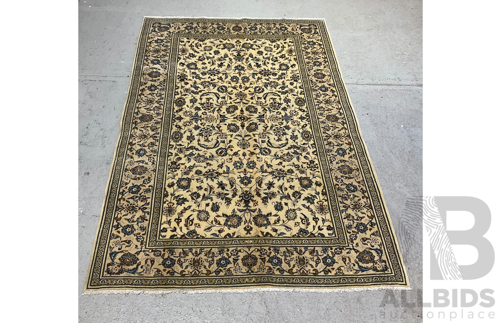 Hand Knotted Persian White Soft Wool Yazd Main Carpet