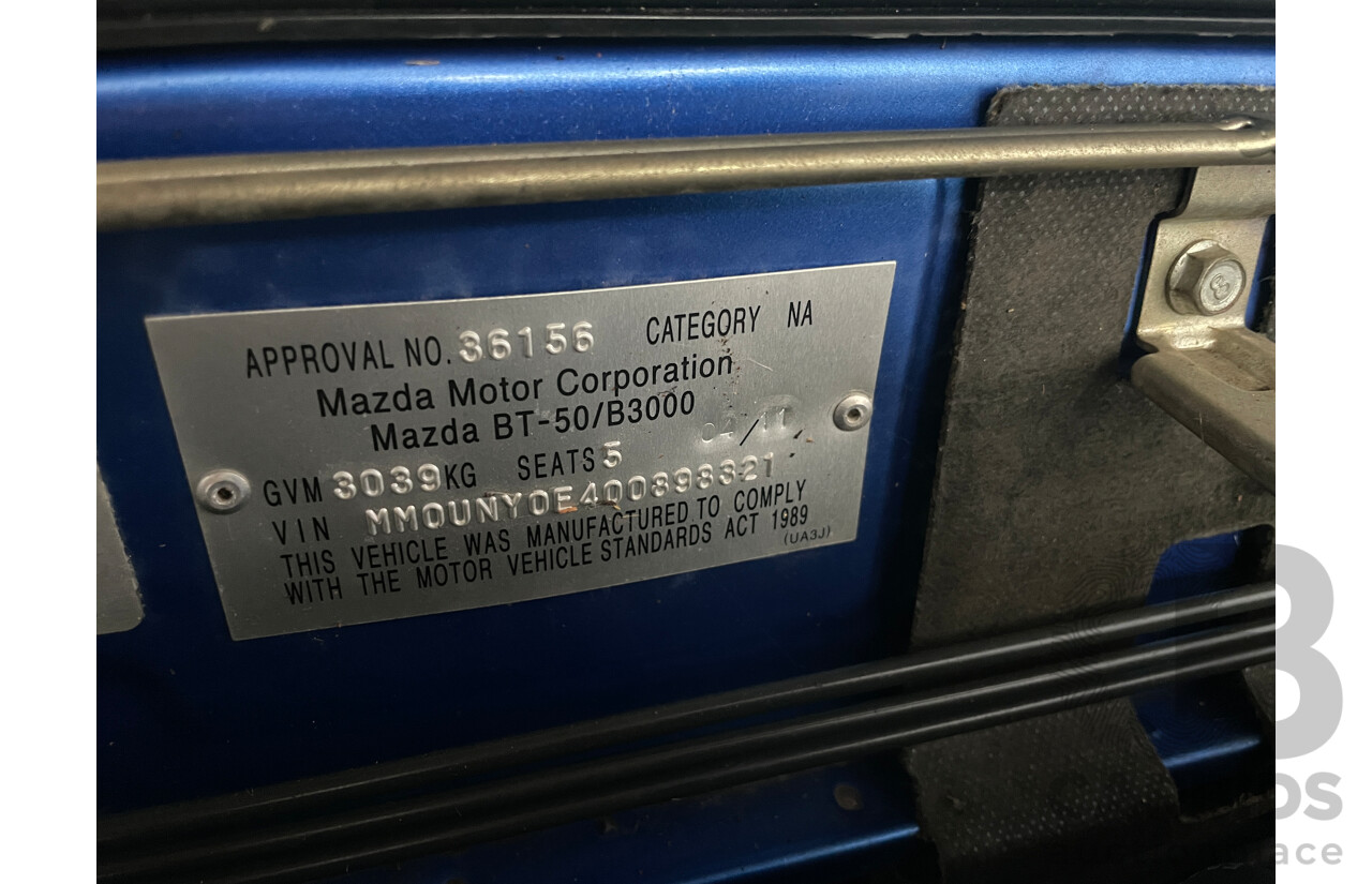 4/2011 Mazda Bt50 BOSS B3000 DX (4x4)  Dual Cab P/Up Blue 3.0L
