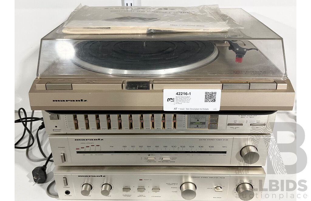 Marantz Stereo Amplifier PM25, Stereo Tuner ST25, Graphic Equalizer EQ130 and Semi Auto Direct Drive Turntable TT 221 with Instruction Manual