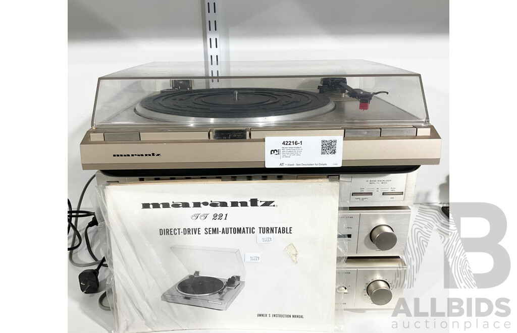 Marantz Stereo Amplifier PM25, Stereo Tuner ST25, Graphic Equalizer EQ130 and Semi Auto Direct Drive Turntable TT 221 with Instruction Manual