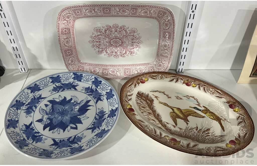 Collection Three Vintage Porcelain Platters Including Grindley, Tunstall and More