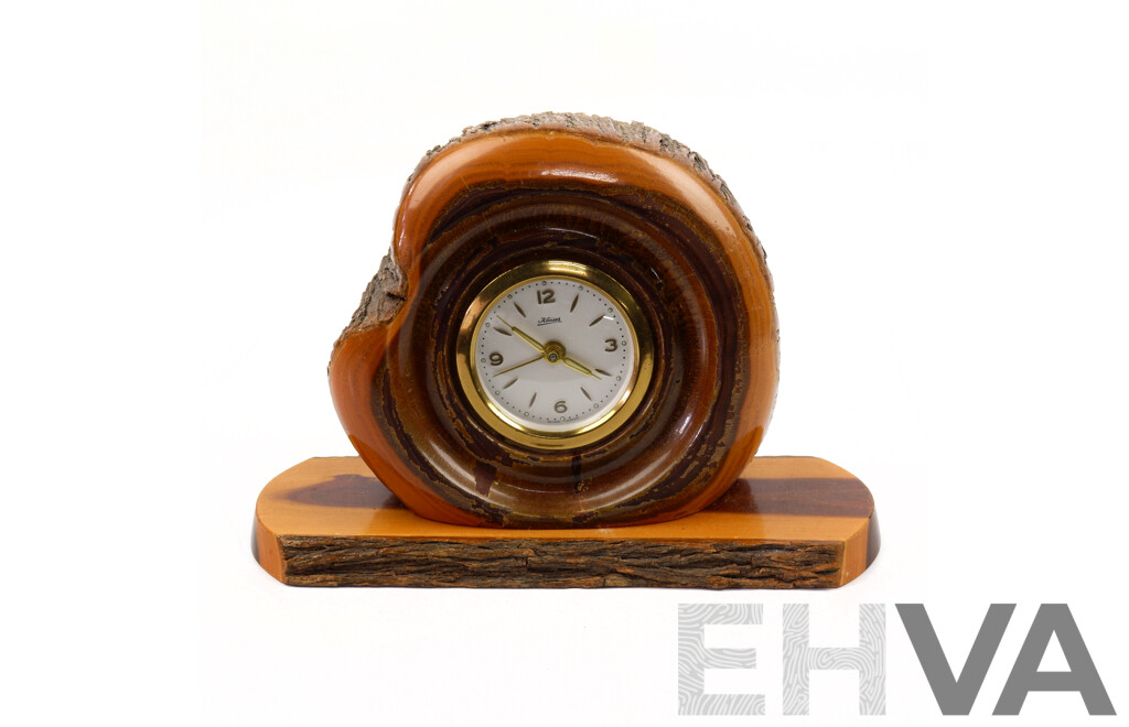 Vintage Mulga Wood Desk Clock with Kaiser Movement