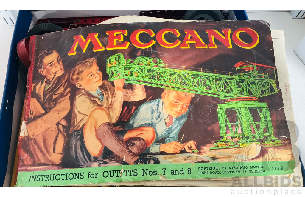 Significant Collection of Early Meccano Pieces Including a Boxed No 1 Reversable Clockwork Drive, Various Associated Gears, Instruction Book and Much More, C1953