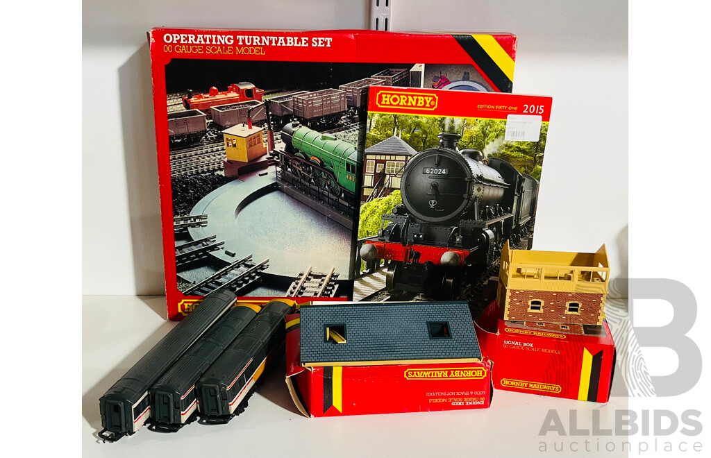 Hornby Railways OO Gauge R410 Turntable with Instructions, R503 Signal Box, R504 Engine Shed, All in Original Boxes C1972, Plus Hornby OO Gauge Intercity 125 Loco, Dummy Loco and Passenger Carriage C1980, And. Hornby 2015 Catalogue