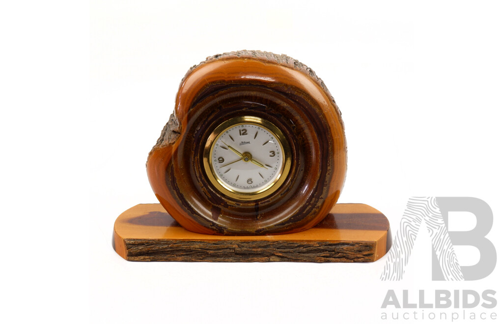Vintage Mulga Wood Desk Clock with Kaiser Movement