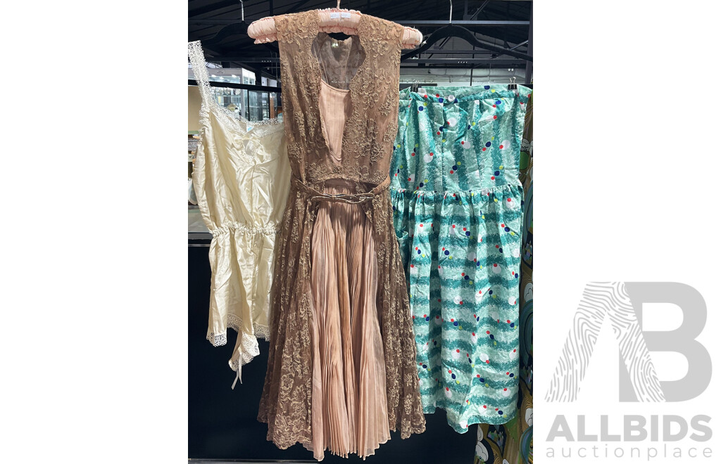Vintage 1950s Lace Dress, Silk Slip and 1950s Cotton Dress