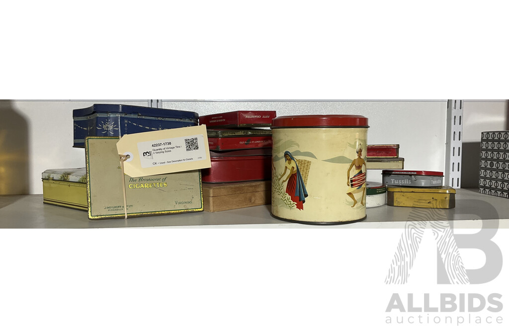 Quantity of Vintage Tins in Varying Sizes