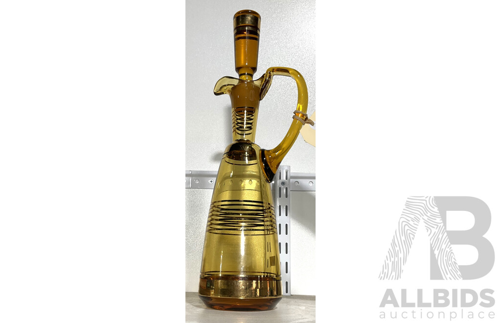 Retro Amber Glass Decanter with Stopper and Handle