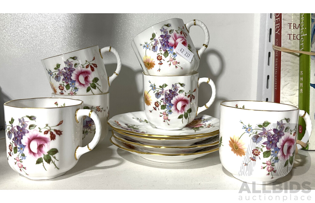 Collection of Royal Crown Derby English Bone China Espresso Coffee Cups with Saucers, Plus Two Extra Cups