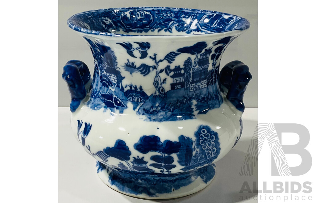 Vintage Dual Handled Jardiniere - Blue Willow Pattern, VictoriaWare, Ironstone