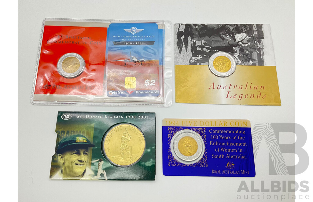 Five Assorted $5 Coins.1994,1997, 1998, 2001.