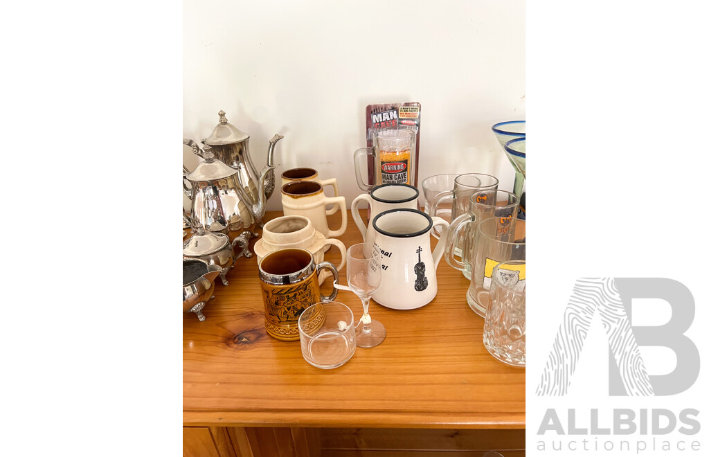 Collection of Homewares Including Silver Plate,  Glass and Ceramics Including Tea and Coffee Pot and Candelabra