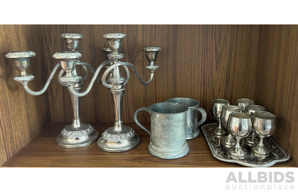 Collection of Homewares Including Silver Plate,  Glass and Ceramics Including Tea and Coffee Pot and Candelabra