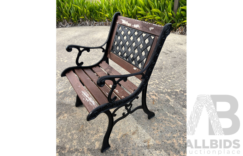 Five Piece Wrought  Iron and Wood Outdoor Setting Seats Six.