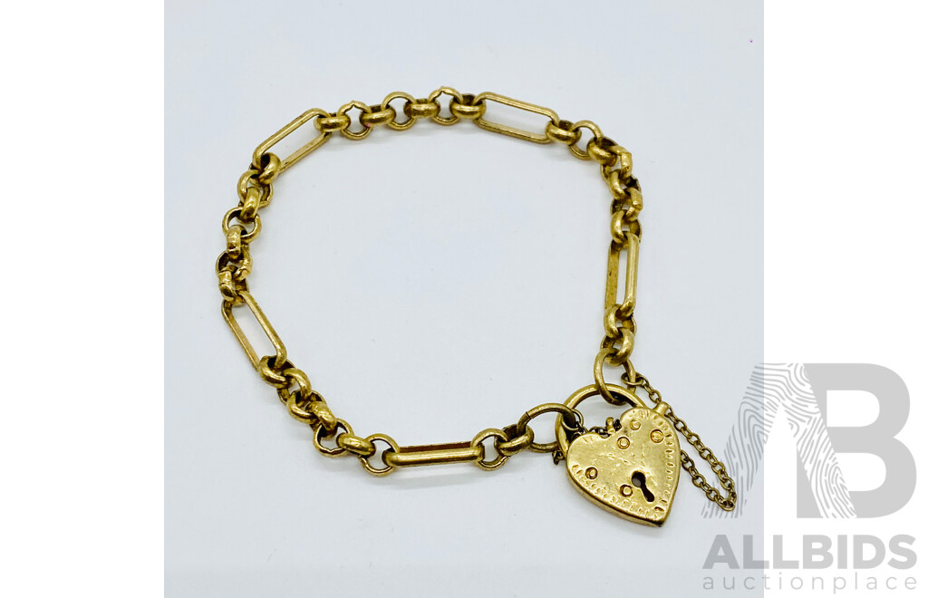 Vintage Gold Plates Braclet with Heart Lock