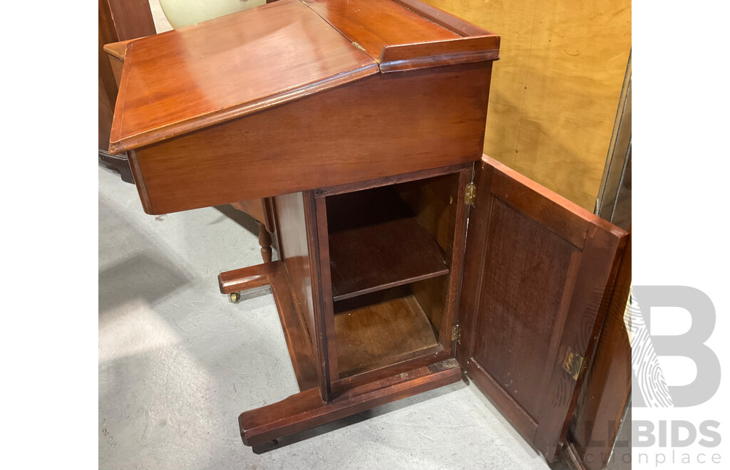 Early 20th Century Mahogany Davenport with Side Cupboard