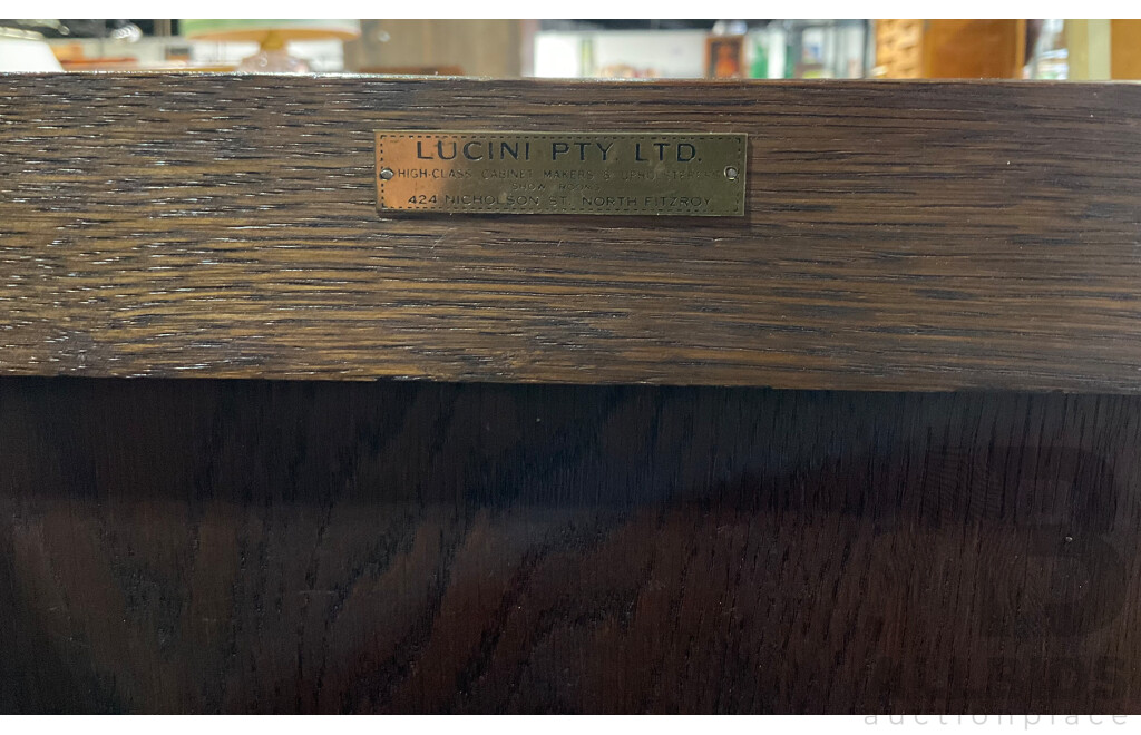 Antique Australian Tudor Revival Oak Sideboard by Lucini Furniture, North Fitzroy Melbourne