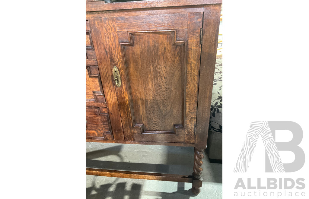 Antique Australian Tudor Revival Oak Sideboard by Lucini Furniture, North Fitzroy Melbourne