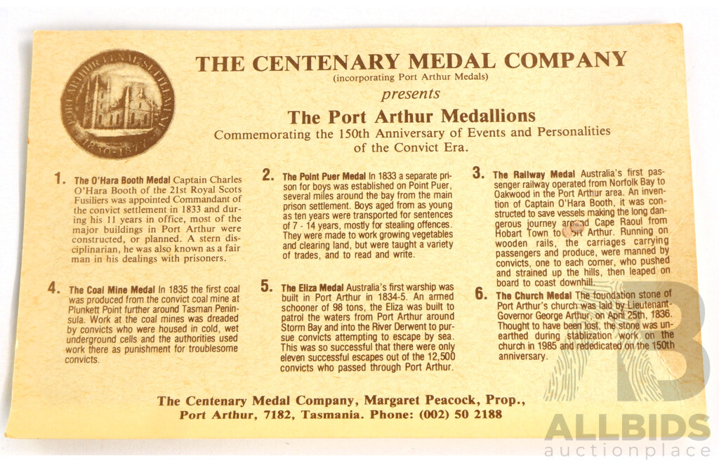 Port Arthur 150th Anniversary Antique Bronze Medallion Box Set Commemorating Events and Personalities of the Convict Era