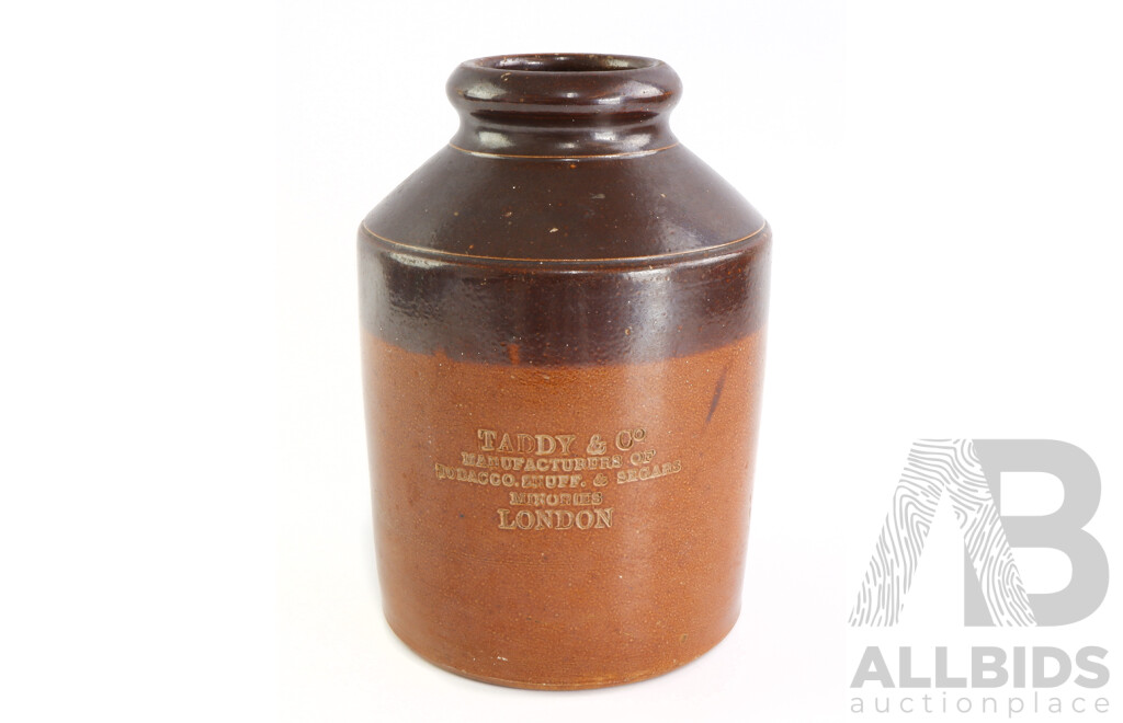 Antique Stoneware Jar Taddy & Co Manufacturers of Tobacco, Snuff and Segars - Minories London