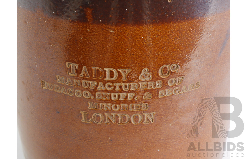 Antique Stoneware Jar Taddy & Co Manufacturers of Tobacco, Snuff and Segars - Minories London