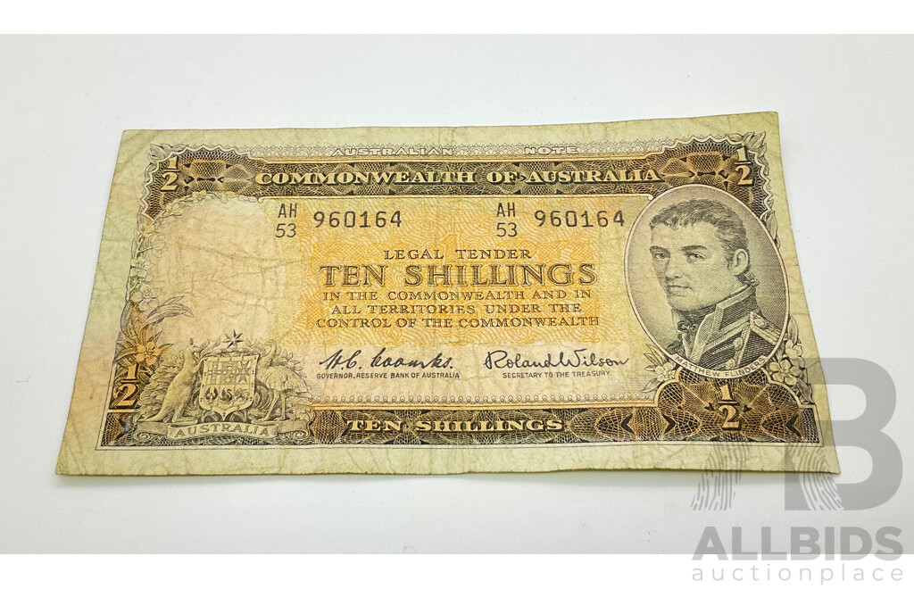 Australian Ten Shilling Note Coombs/Wilson AH 53 960164