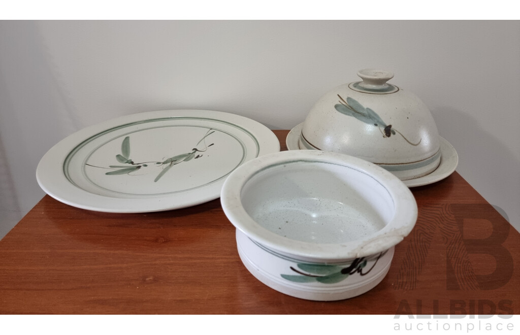 Collection of Australian Pottery Includes Platter, Cheese Plate and Cloche, Mugs and Others - Quantity of 16 Pieces