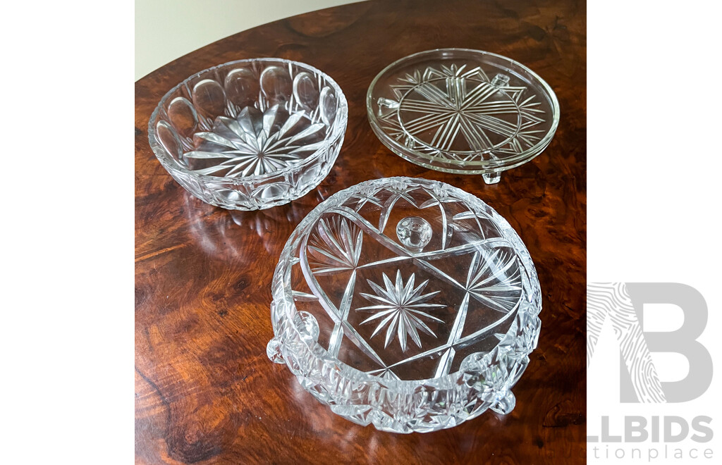 Three Cut Glass Bowls