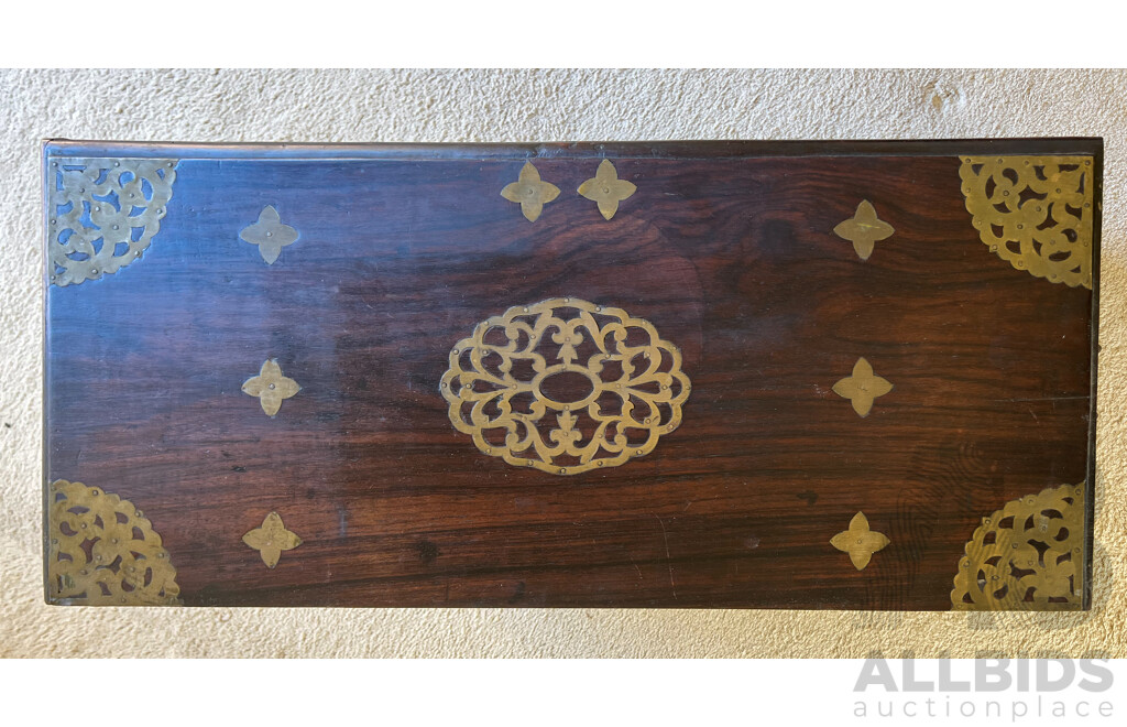 Interesting Indian Brass Mounted Hardwood Chest with Hidden Compartments