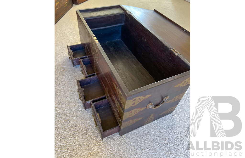 Interesting Indian Brass Mounted Hardwood Chest with Hidden Compartments