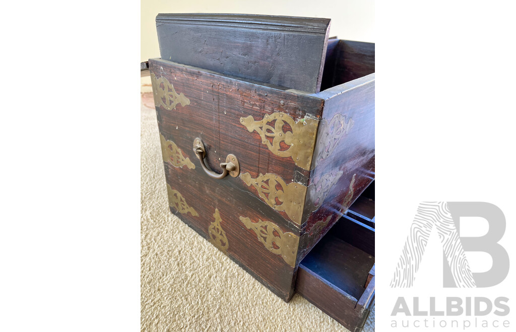 Interesting Indian Brass Mounted Hardwood Chest with Hidden Compartments