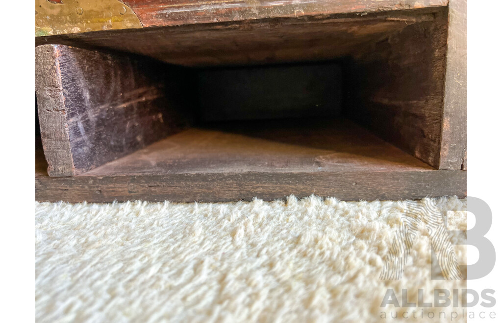 Interesting Indian Brass Mounted Hardwood Chest with Hidden Compartments