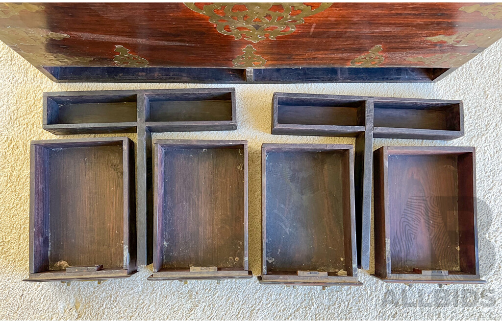 Interesting Indian Brass Mounted Hardwood Chest with Hidden Compartments