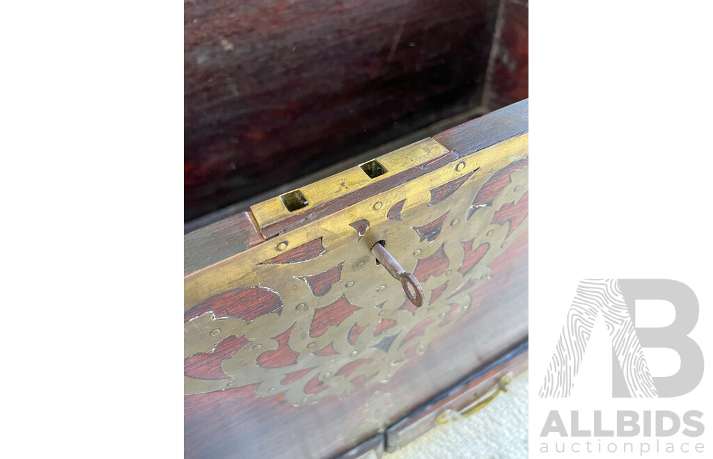 Interesting Indian Brass Mounted Hardwood Chest with Hidden Compartments