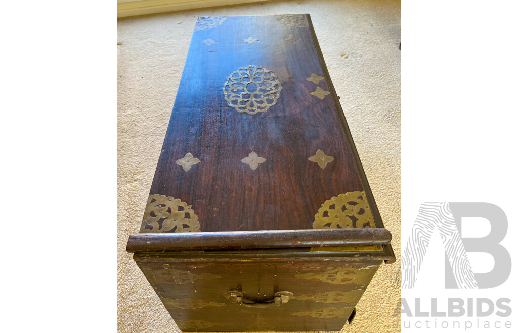 Interesting Indian Brass Mounted Hardwood Chest with Hidden Compartments