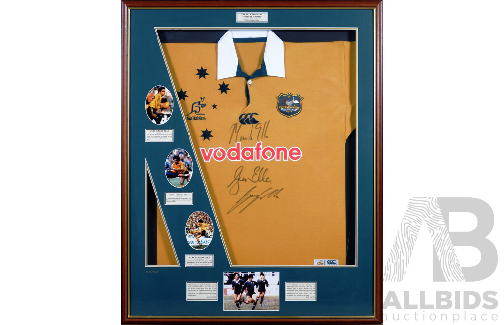 Signed, Framed Wallabies the Ella Brothers 'Tribute Jumper'