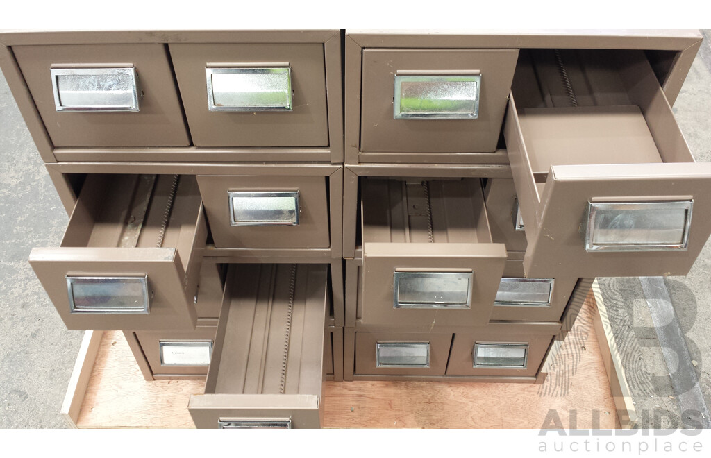 Brownbuilt Metal Index Card Cabinets - Lot of Eight