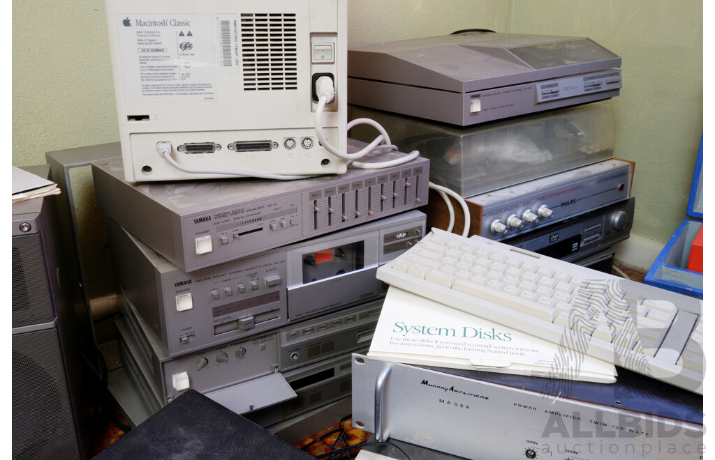 Apple Macintosh Classic with System Disks and Keyboard, Yamaha Stereo, Murray Amplifier, Marantz Stereo Receiver and More 