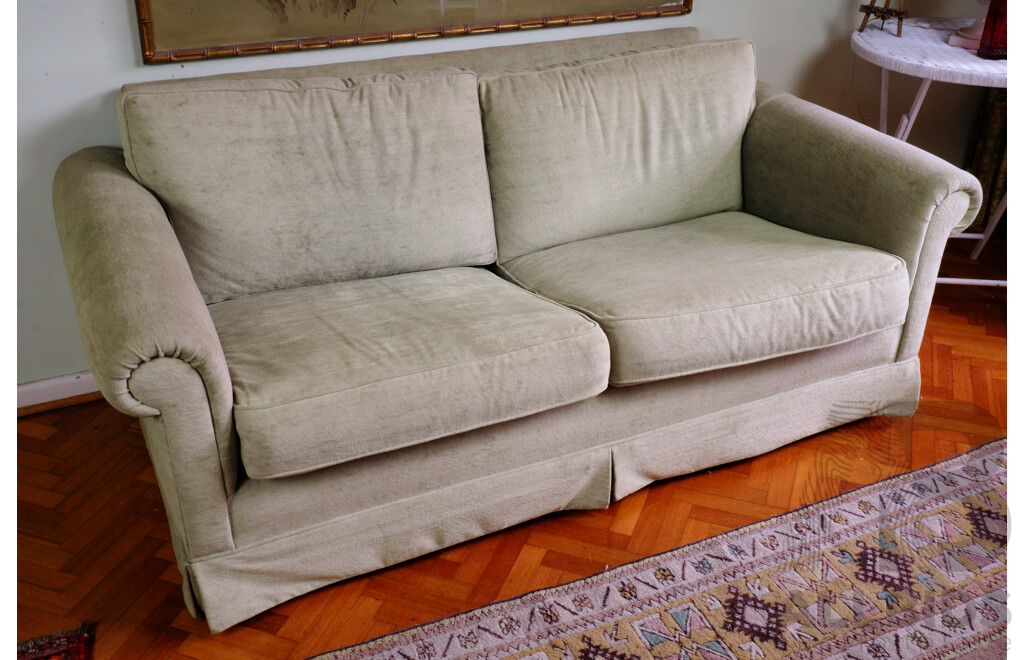 Pair of Vintage Two Seater Sofas with Vibrant Green Fabric Upholstery