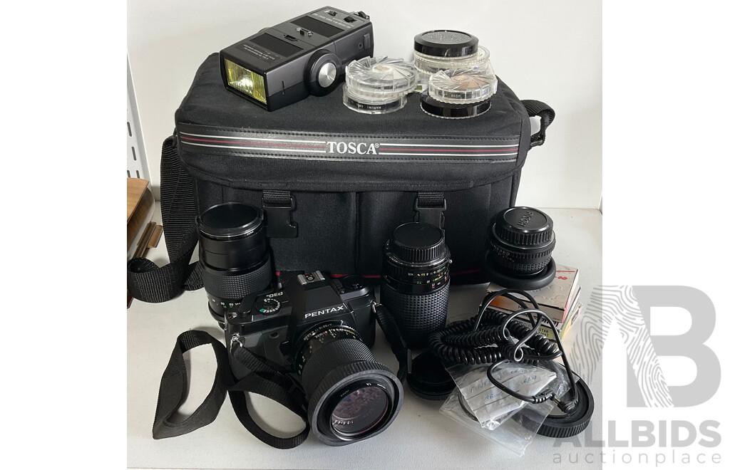 Pentax P30N Film Camera with Assorted Lenses, Flash and More
