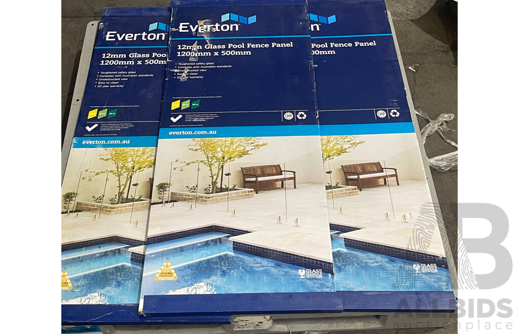 Everton Glass Pool Fence Panel - Lot of 3 - Brand New