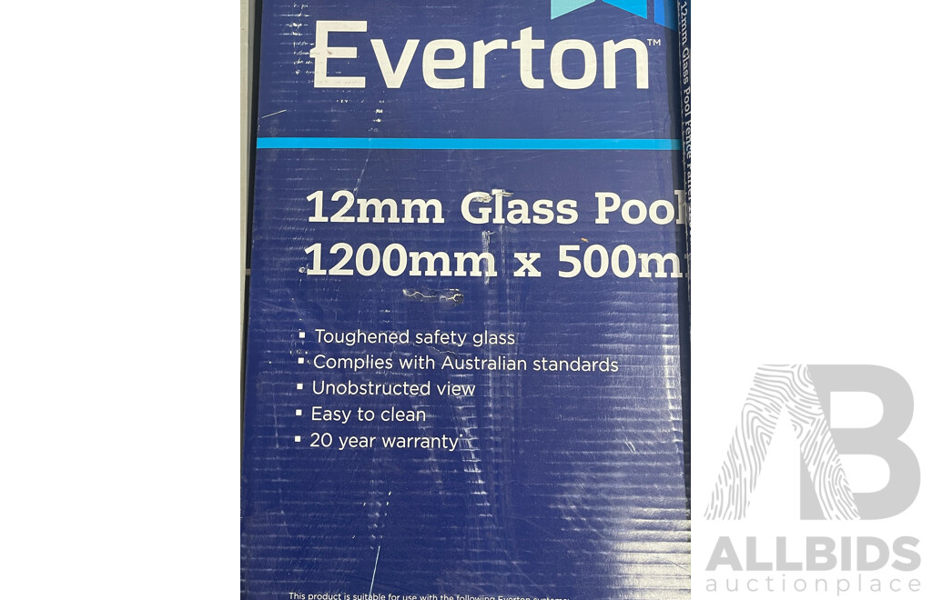 Everton Glass Pool Fence Panel - Lot of 3 - Brand New