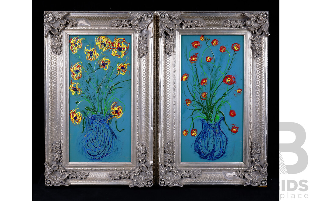 Jack Shahine, Still Life, Enamel on Board, Each 49 X 24 Cm (Diptych)