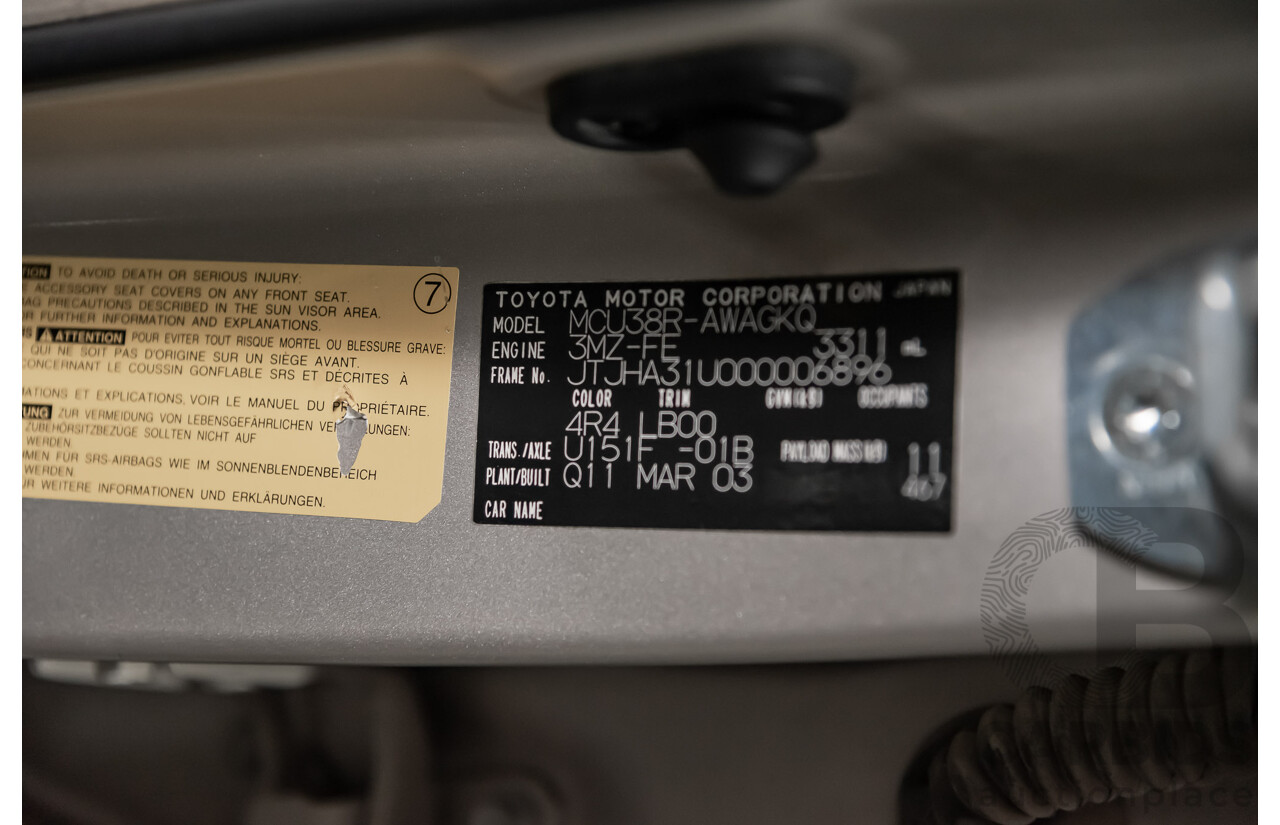 4/2003 Lexus Rx330 Sports MCU38R 4d Wagon Beige 3.3L V6