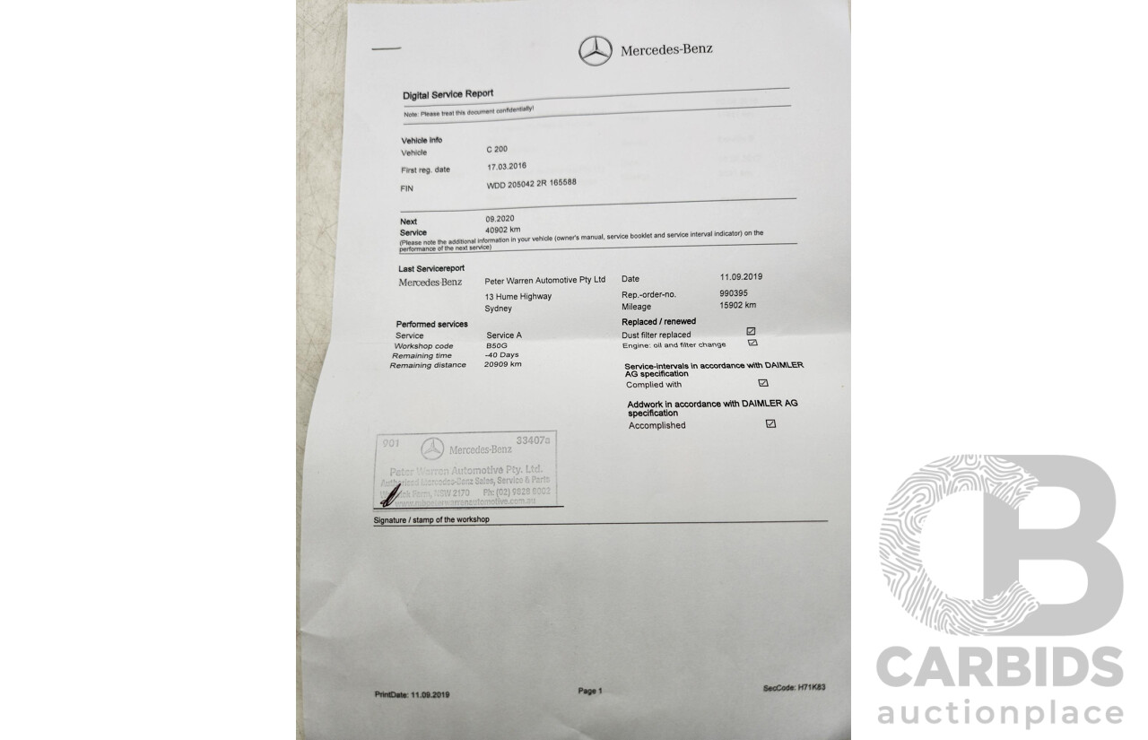 4/2016 Mercedes-Benz C200 AMG Line W205 MY16 4d Sedan Palladium Silver Metallic 2.0L Turbo Petrol